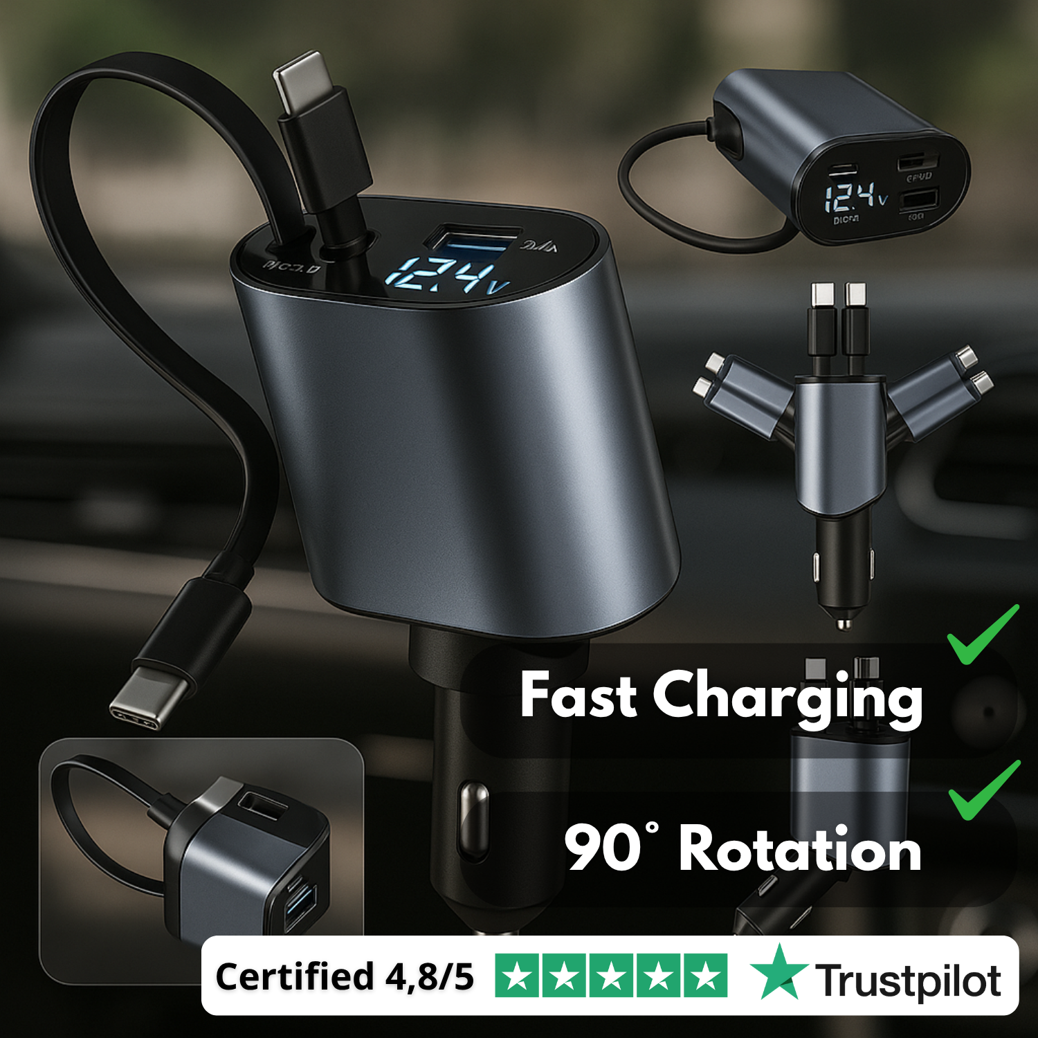 VoltMate™ | Cargador inteligente 4 en 1 para carro