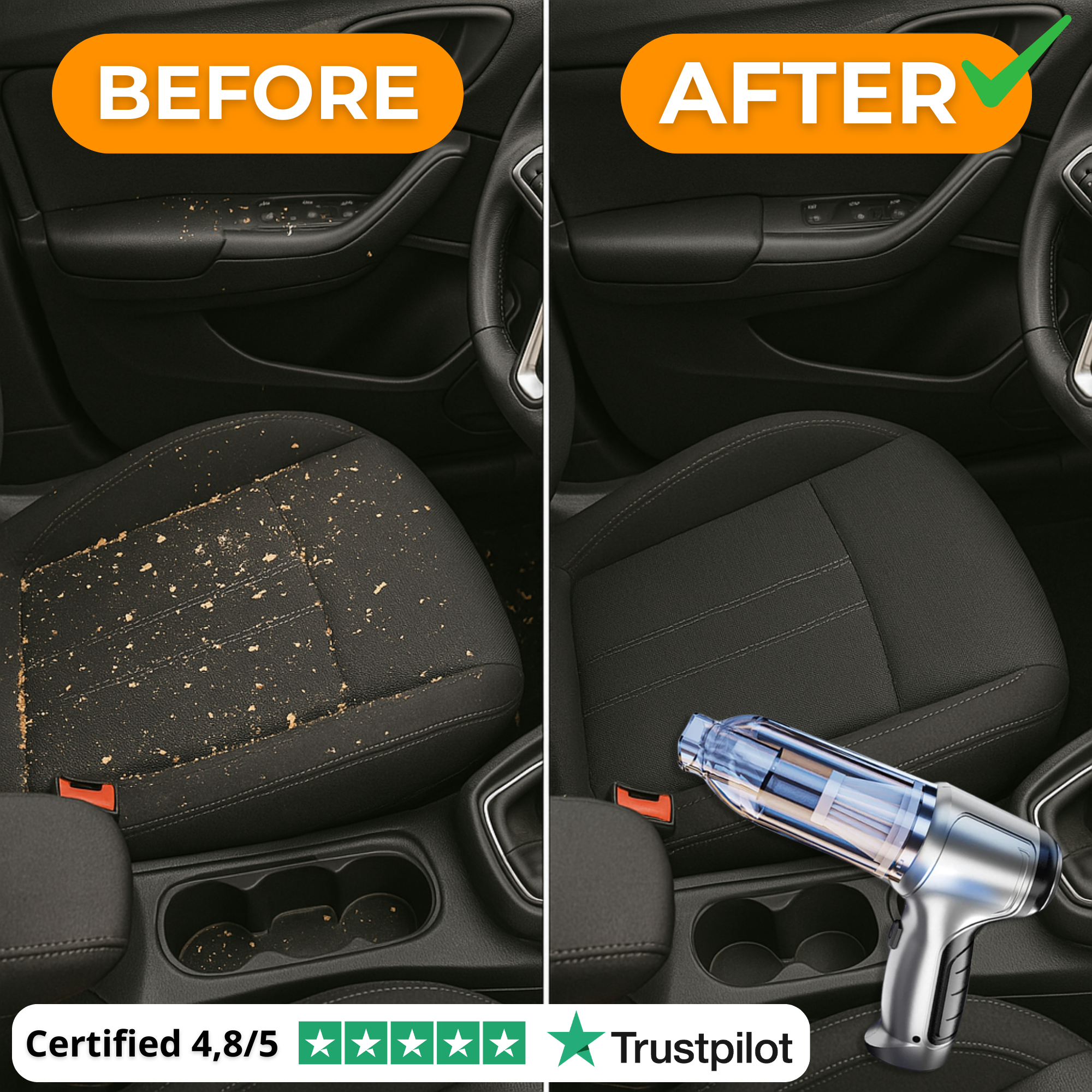 D80 PRO | Potente aspiradora inalámbrica para carro – Compacta, ligera y recargable