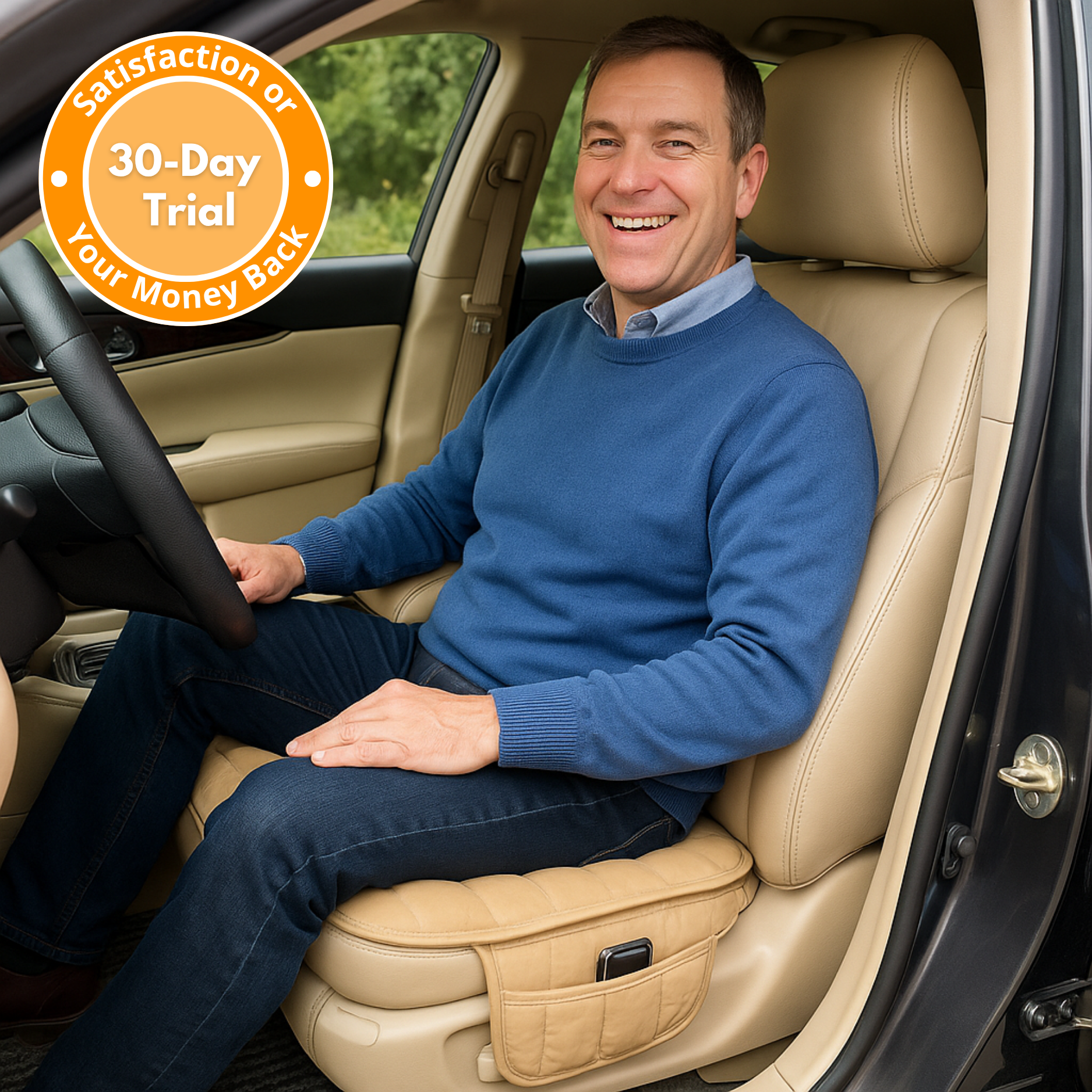 ComfortPad™ Luxe | Cojín acolchado para asiento con bolsa organizadora
