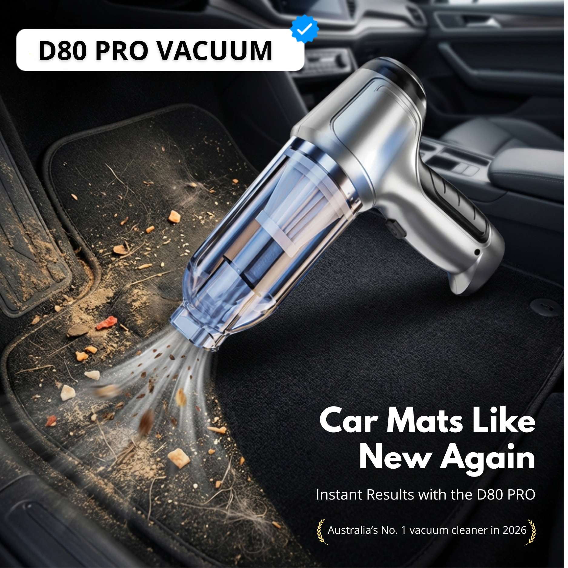 D80 PRO | Potente aspiradora inalámbrica para carro – Compacta, ligera y recargable