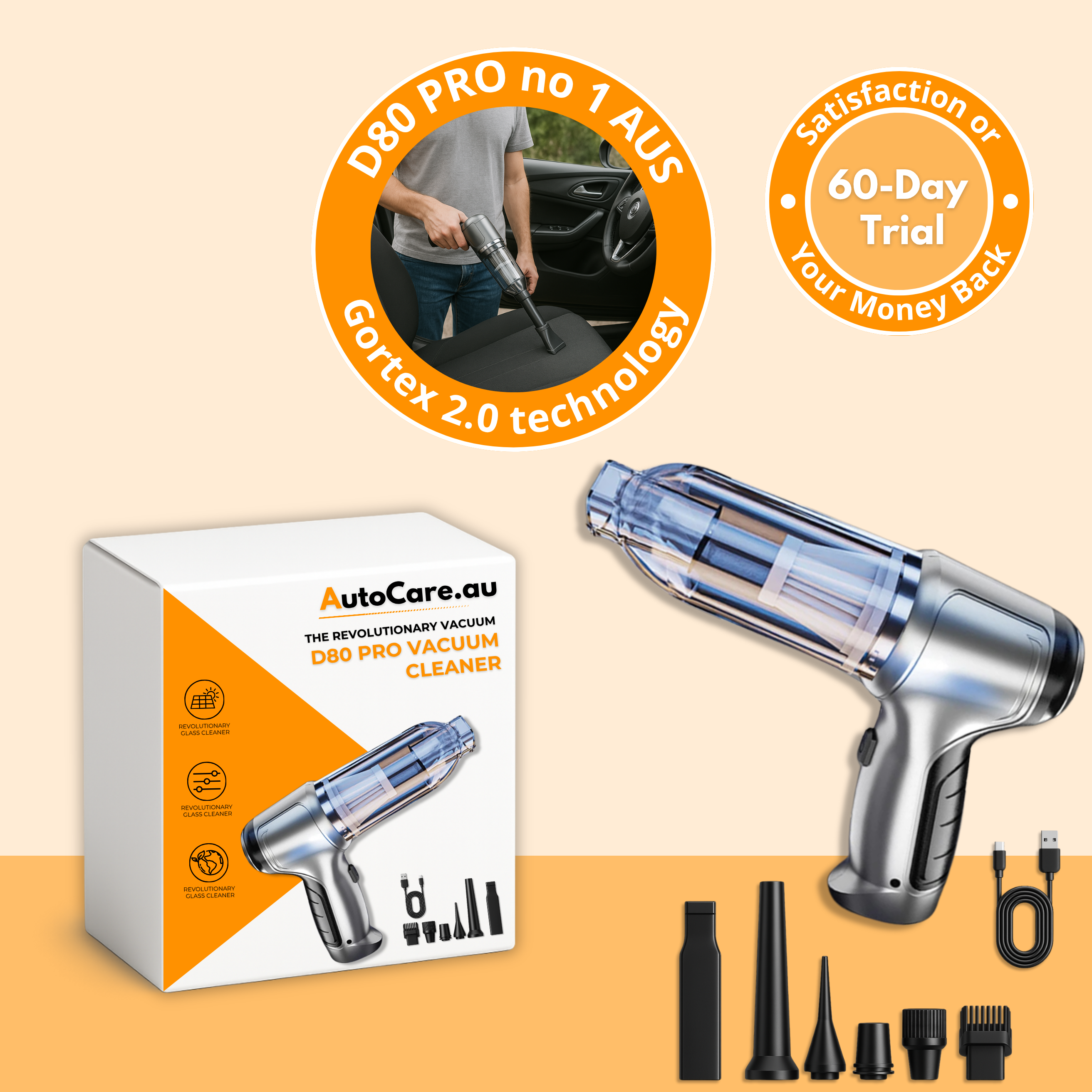 D80 PRO | Potente aspiradora inalámbrica para carro – Compacta, ligera y recargable