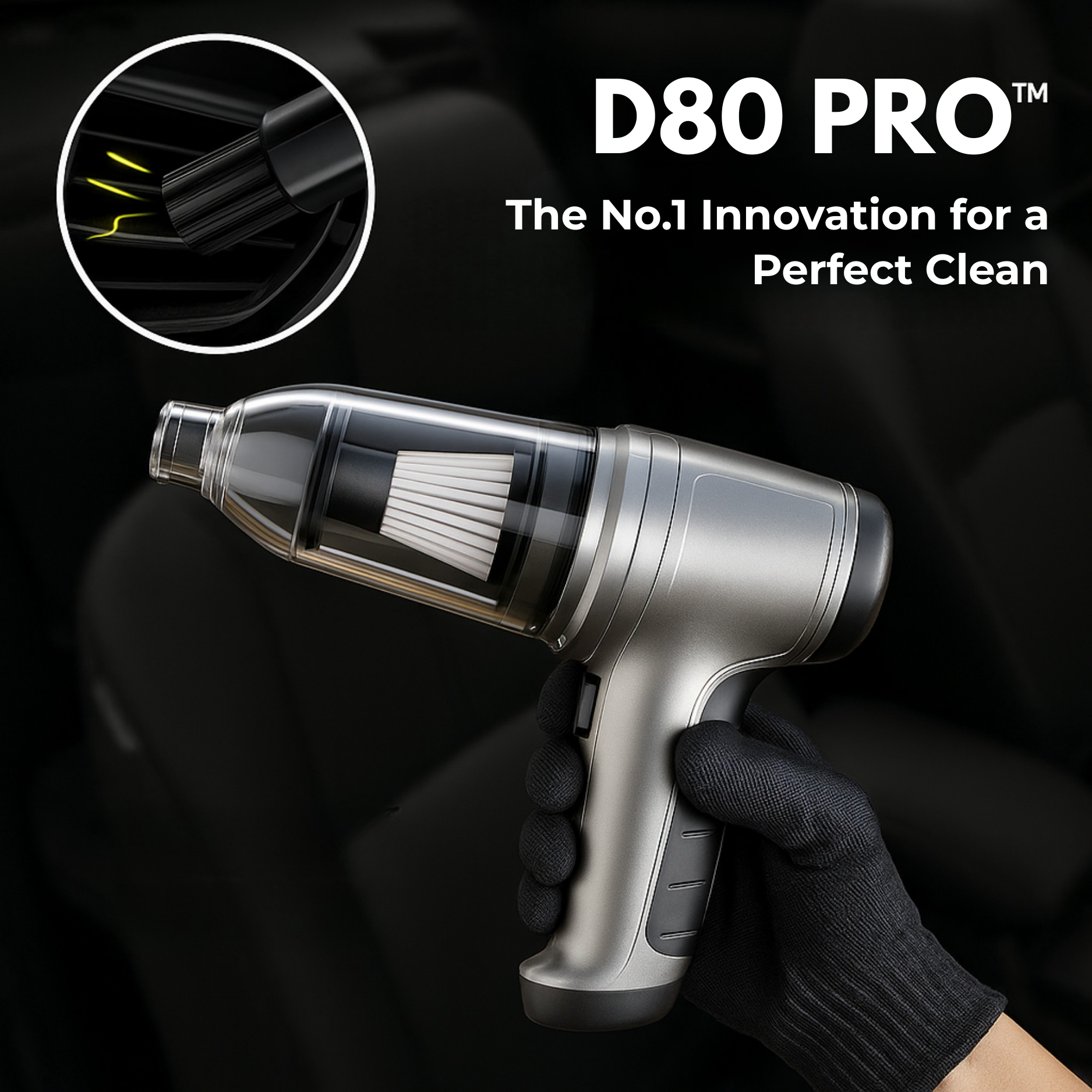D80 PRO | Potente aspiradora inalámbrica para carro – Compacta, ligera y recargable