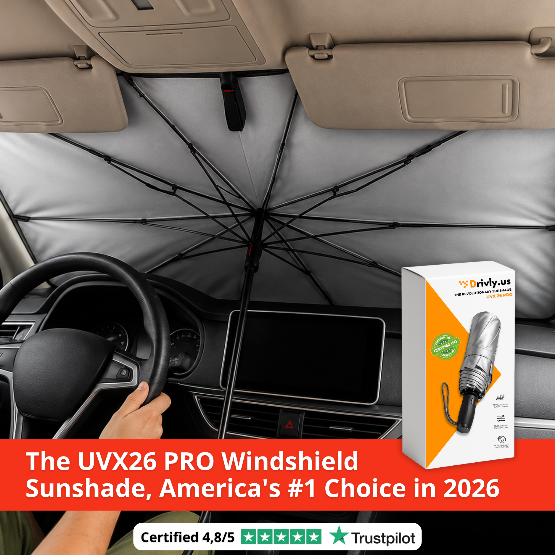 UVX26 PRO™ | Parasol para parabrisas, hasta 20 °C menos dentro de tu carro