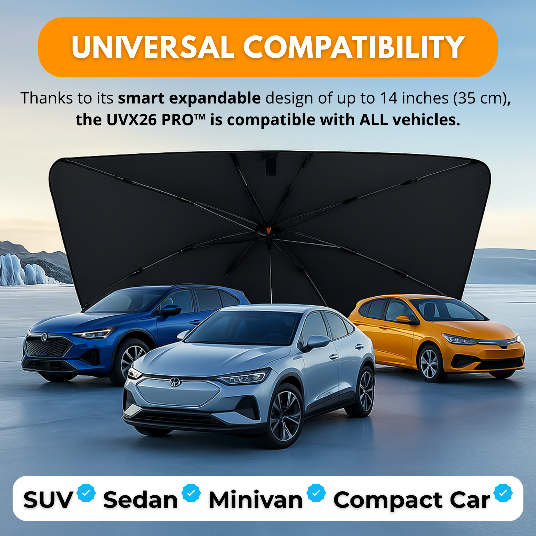 UVX26 PRO™ | Parasol para parabrisas, hasta 20 °C menos dentro de tu carro